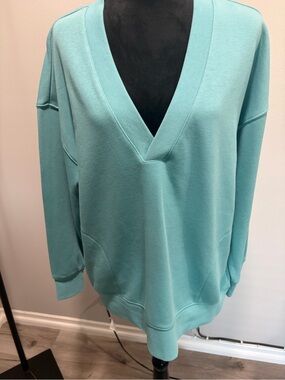 Champion Women's V-Neck Sweater in Aqua Blue